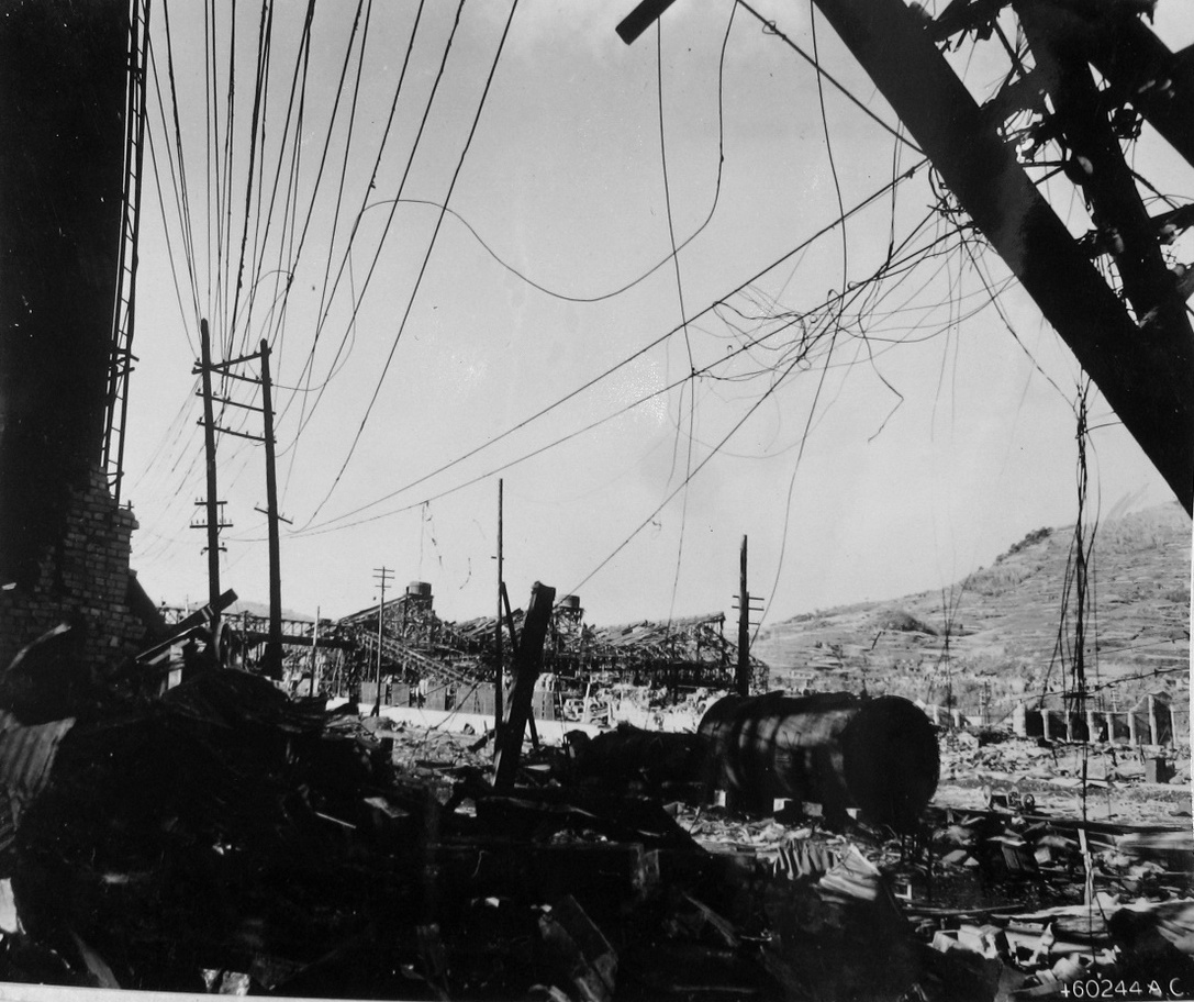 Destroyed industrial buildings, Nagasaki, Japan, early 1946