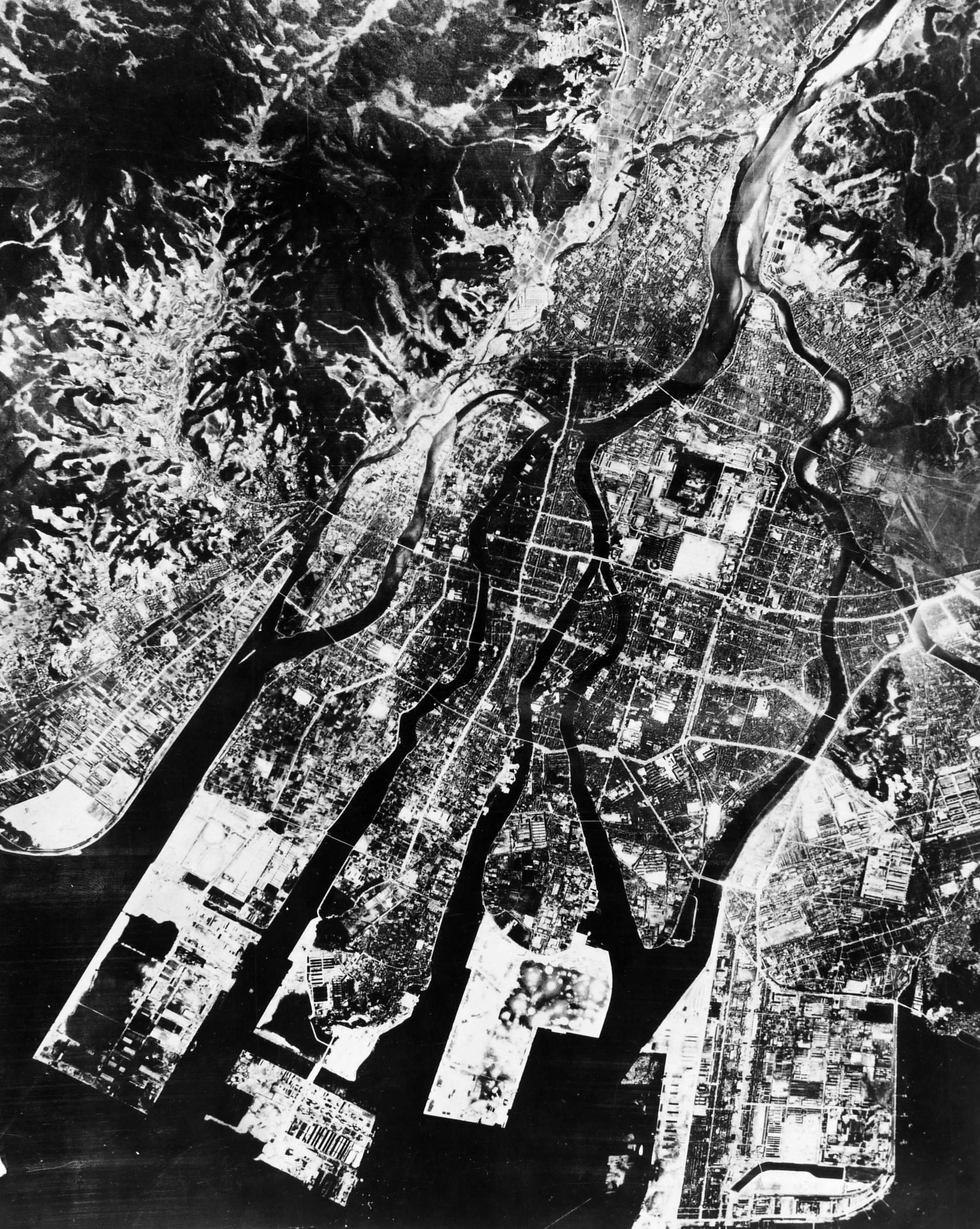 Aerial photo of Hiroshima, Japan shortly prior to the atomic bombing, Jul-Aug 1945, photo 2 of 2