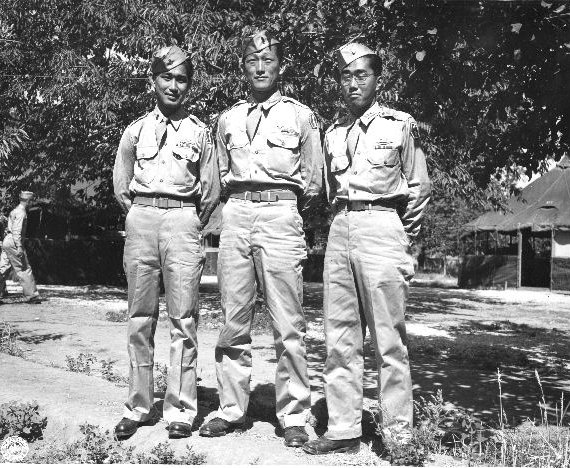 Newly-minted Japanese-American officers of US 442nd Regimental Combat Team, Sant'Agata de' Goti, Benevento Province, Italy, 14 Jul 1944