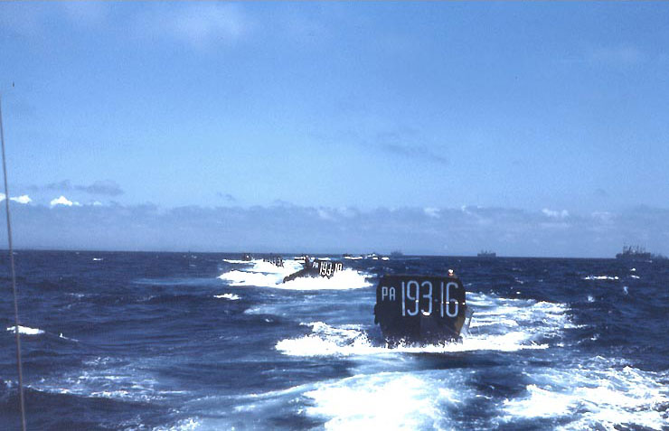 LCVPs from USS Sanborn underway off Iwo Jima, in mid or late Feb 1945, photo 2 of 2