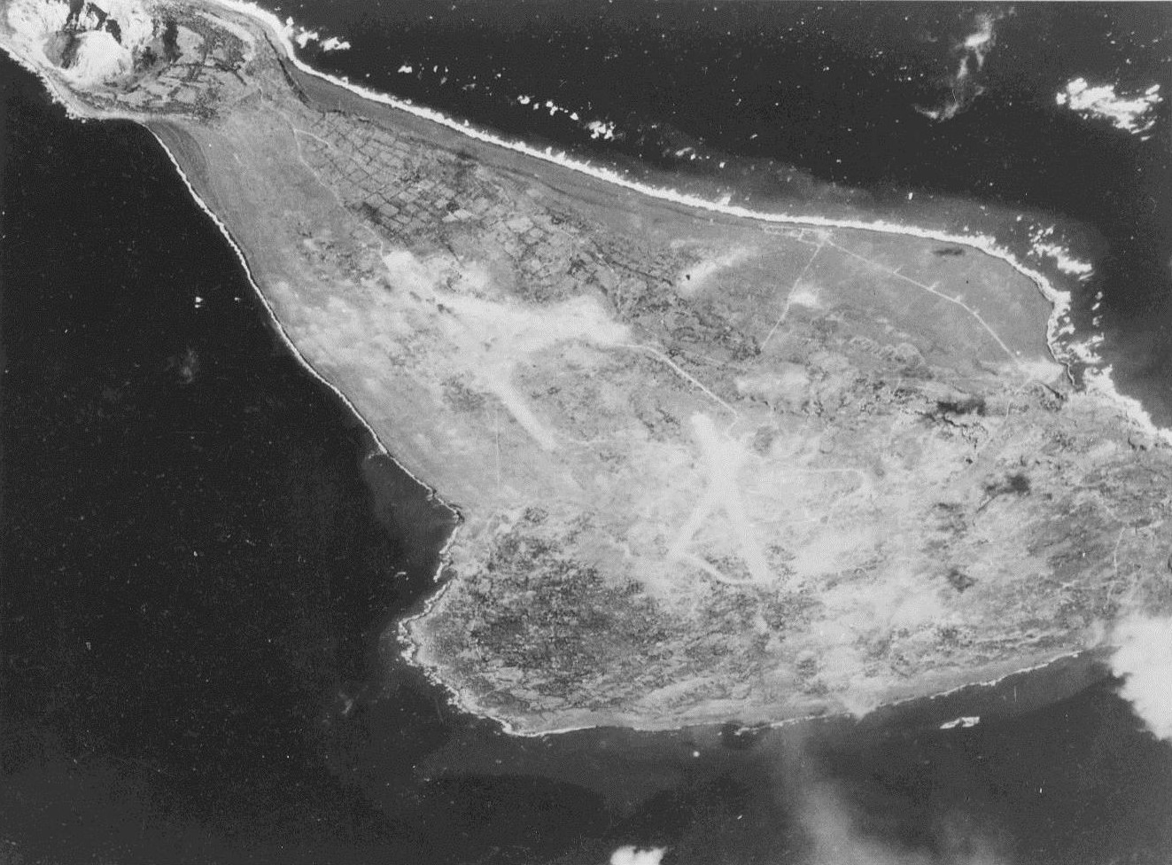 Aerial view of Iwo Jima, Japan, 1945