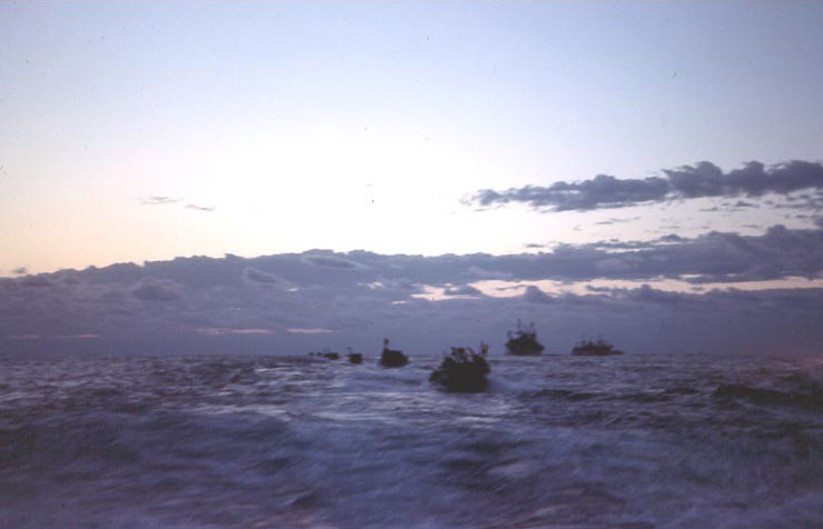 Landing craft underway off Iwo Jima, circa Feb 1945, photo 1 of 2