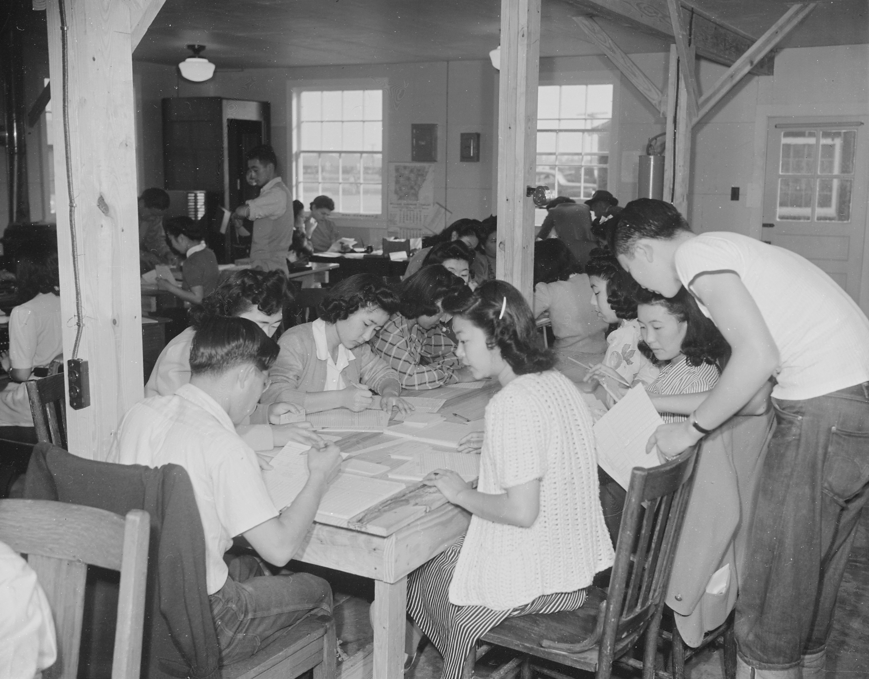 Workers at the Welfare Department of Jerome War Relocation Center, Arkansas, United States, 18 Nov 1942