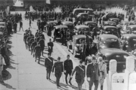 Hiroshi Nemoto arriving at the Forbidden City for the Japanese surrender ceremony, Beiping, China, 10 Oct 1945