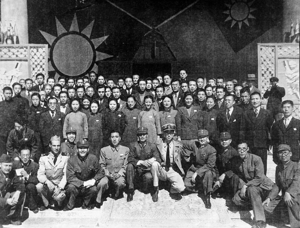 Unidentified Chinese and American personnel at the site of the Beiping, China surrender ceremony, circa 10 Oct 1945