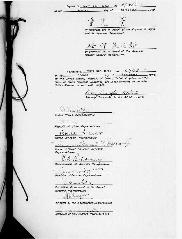Signature page of the Japanese instrument of surrender