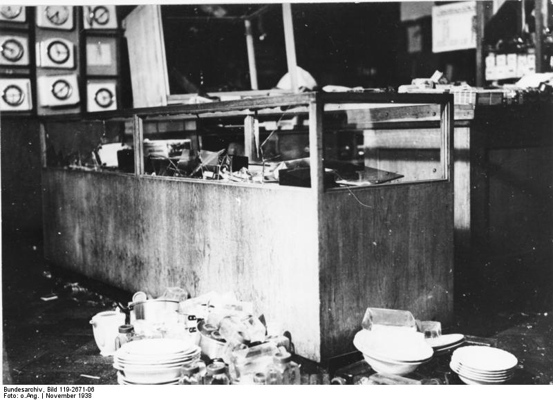 Damage to the Uhlfelder department store in Munich, Germany after Kristallnacht, 10 Nov 1938, photo 2 of 4
