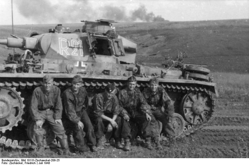 German Panzer III crew of 2nd SS Panzer Division 'Das Reich' resting near Belgorod, Russia, Jul 1943