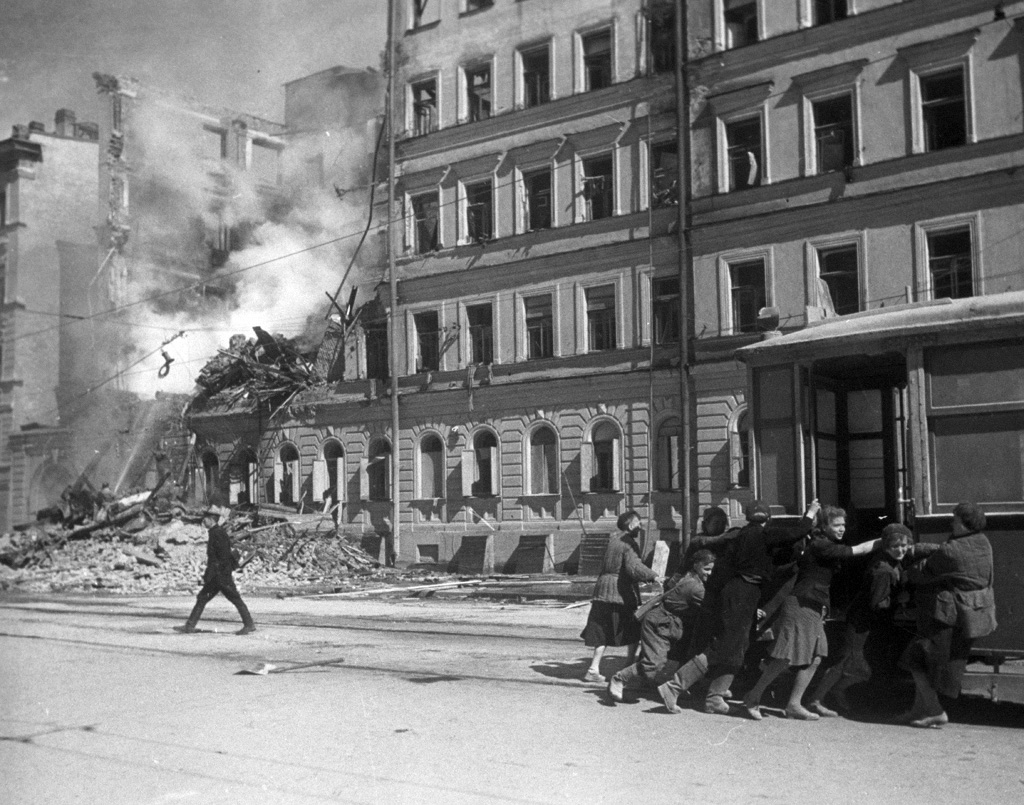 Leningrad after a German air raid, Russia, 1 Jan 1942