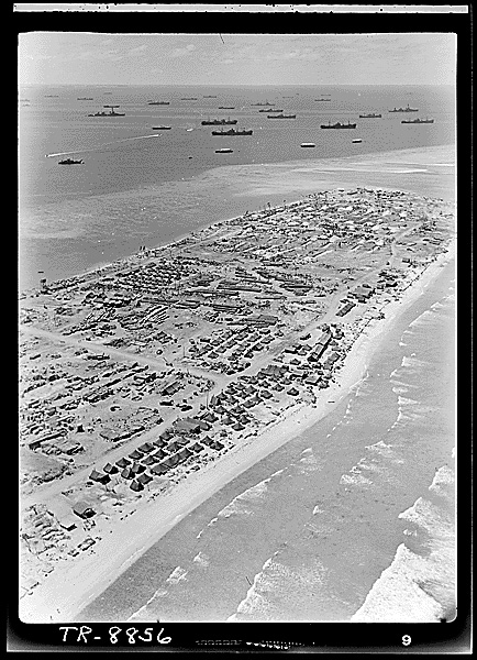 Kwajalein of the Marshall Islands becoming an American advance supply base, Mar 1944