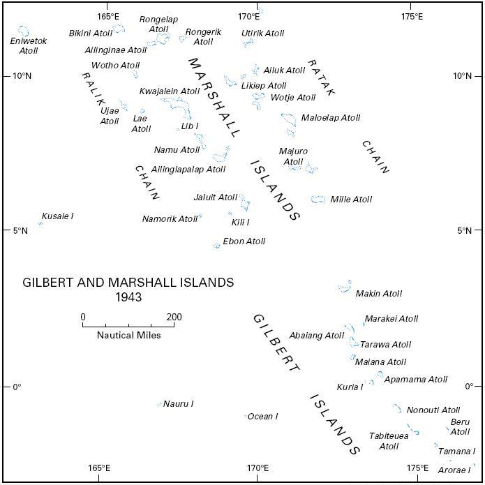 1943 map of the Marshall and Gilbert Islands