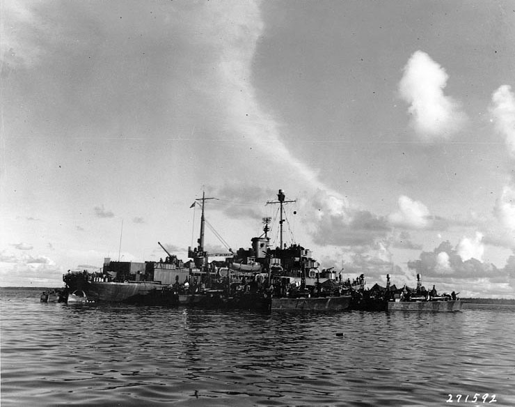 AGP Oyster Bay tending PT boats in Seeadler Harbor, Admiralty Islands, 25 Mar 1944