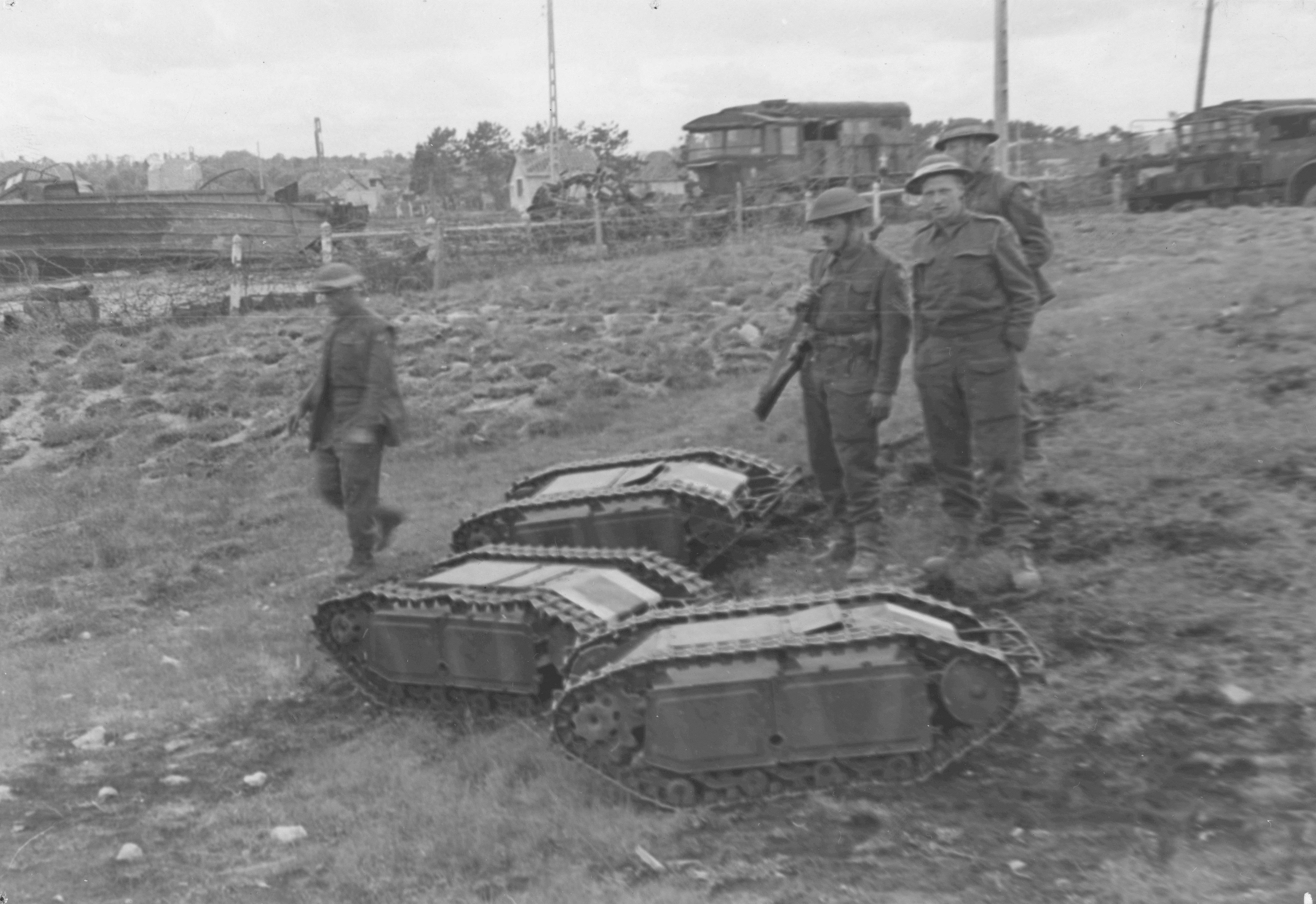 Captured German remote-controlled explosive carriers, Normandy, France, Jun 1944