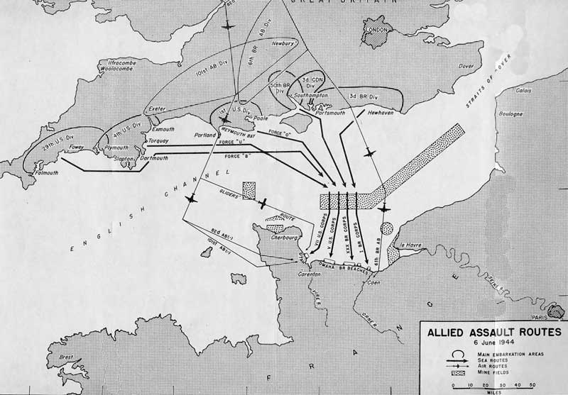 Map of Normandy assault routes