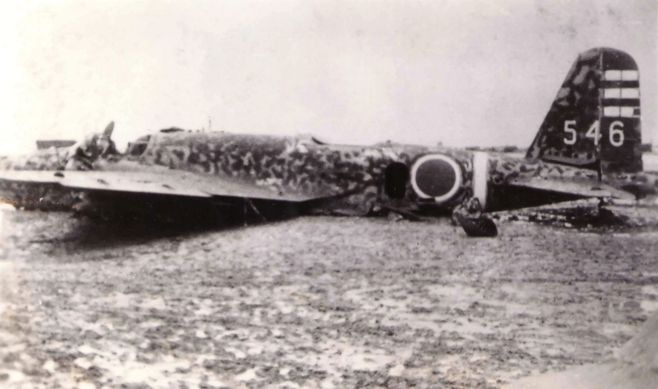 Wreckage of a Japanese Army Ki-21 aircraft, modified for special attack duty, Okinawa, Japan, May 1945