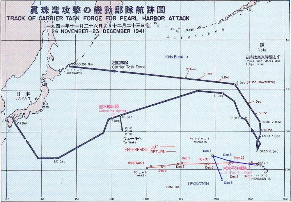 Japanese Pearl Harbor attack fleet track chart, 26 Nov-23 Dec 1941