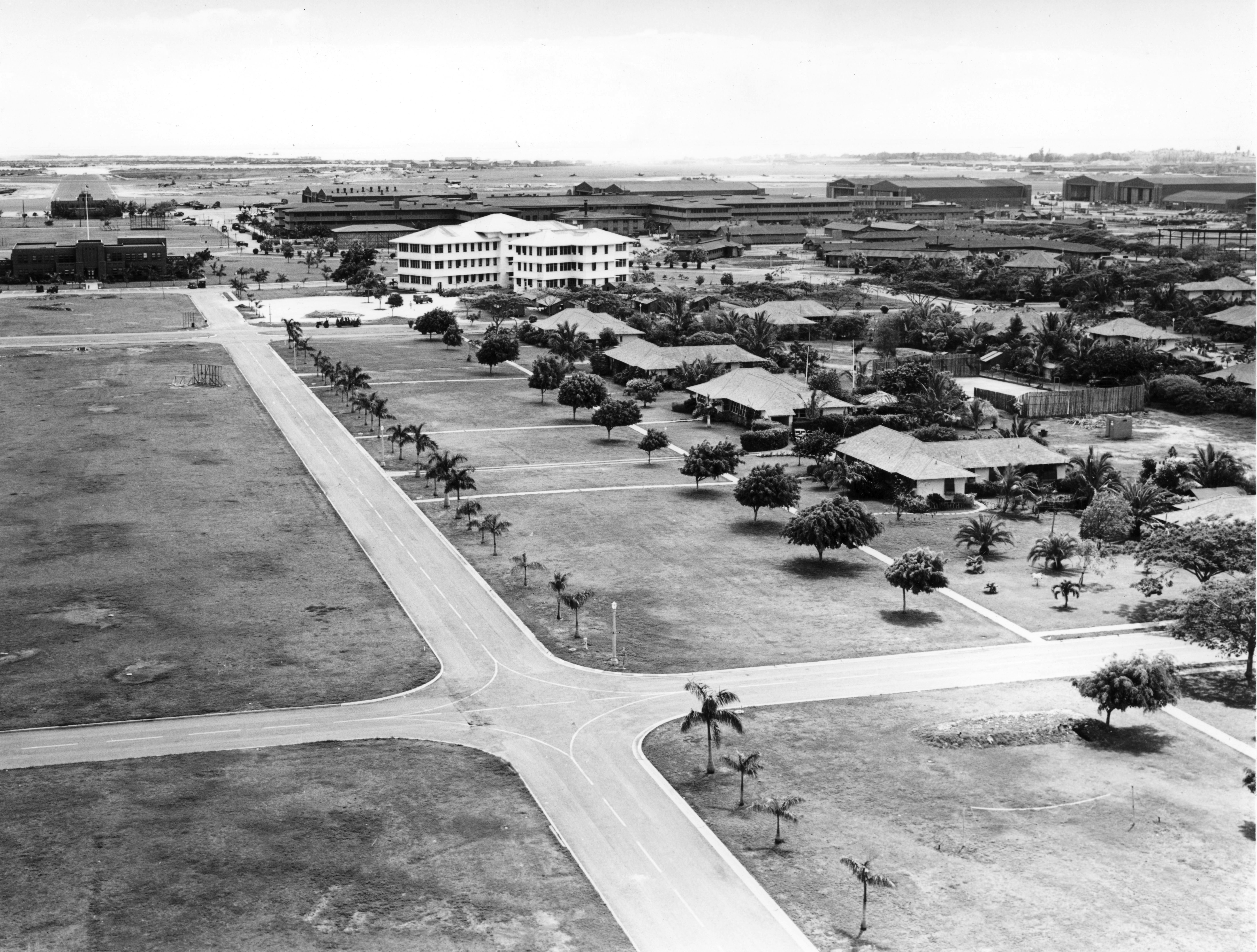 Hospital at Hickam Field, Oahu, US Territory of Hawaii, as seen from the base water tower, 1941