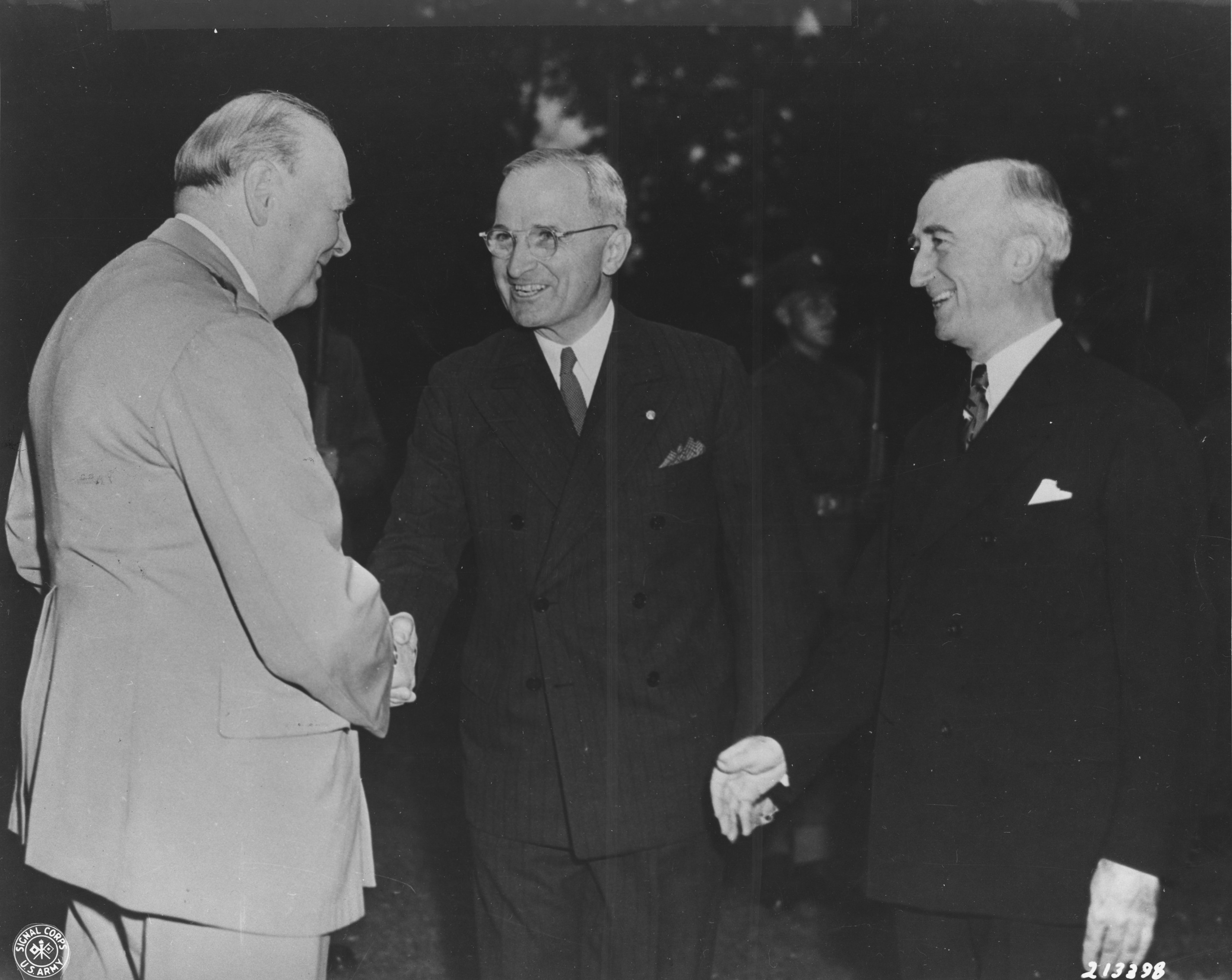 Winston Churchill, Harry Truman, and James Byrnes during the Potsdam Conference, Germany, 23 Jul 1945