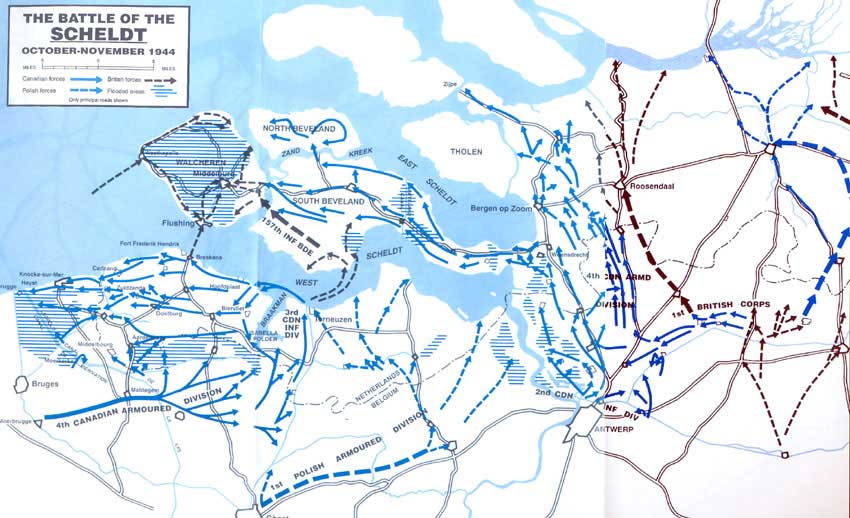 Map of operations at the Battle of Scheldt Estuary