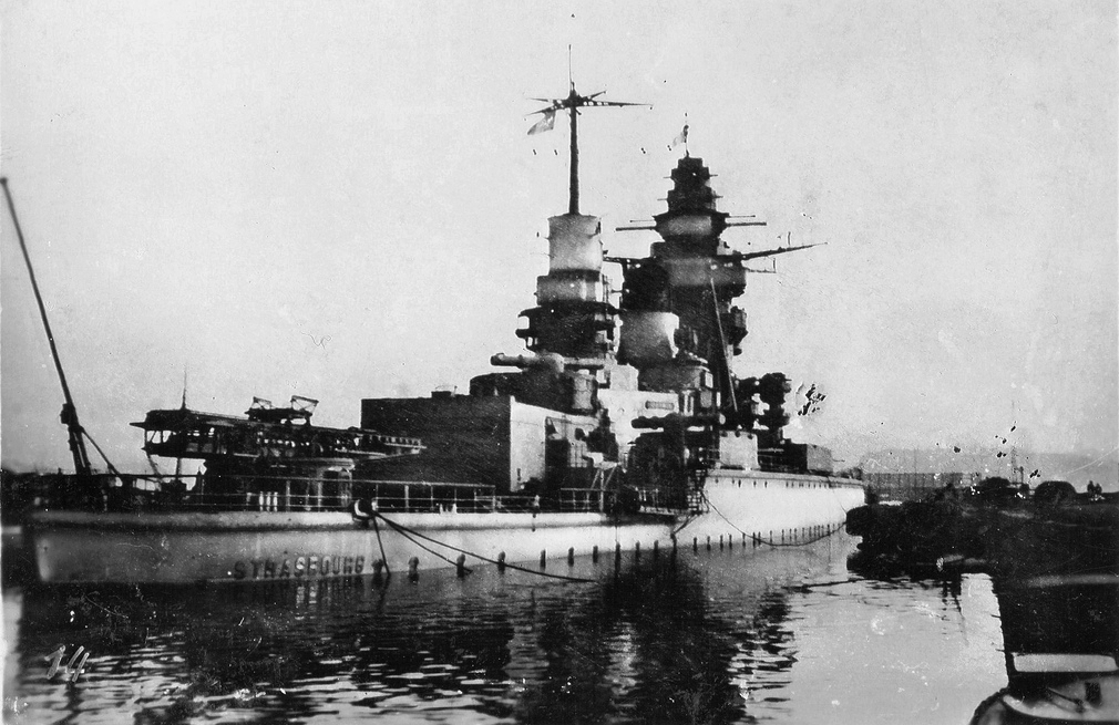 Scuttled French battleship Strasbourg, Toulon, France, date unknown
