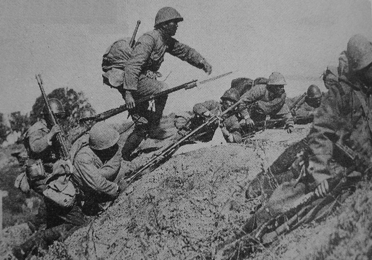Troops of Japanese 18th Infantry Regiment at Dachang near Shanghai, China, Oct 1937, photo 1 of 2