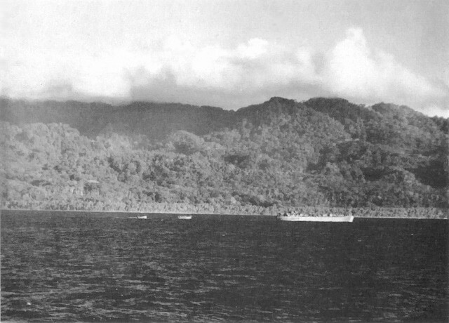 Vella Lavella of the Solomon Islands, seen from an American ship, circa 1943