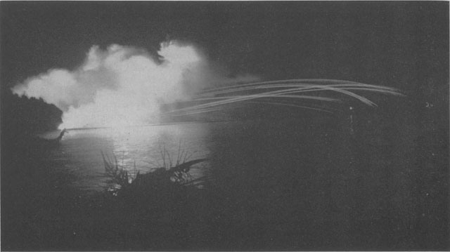 American night-time naval gunfire against Japanese positions at New Georgia, Solomon Islands, 12 Jul 1943