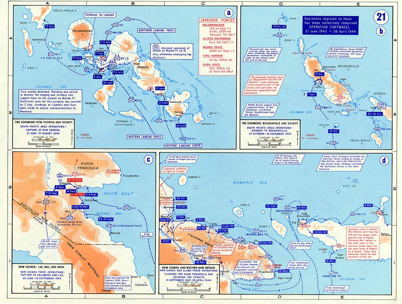 Map depicting Operation Cartwheel, 30 Jun 1943 to early 1944