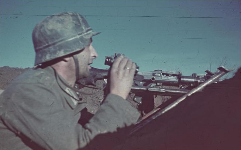 German machine gunner on the front lines at Stalingrad, Russia, Oct 1942