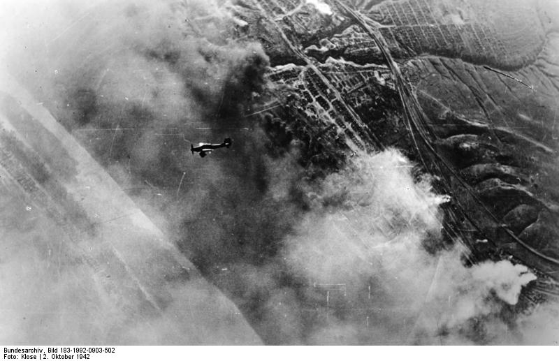 Ju 87 Stuka dive bomber over Stalingrad, Russia, 2 Oct 1942