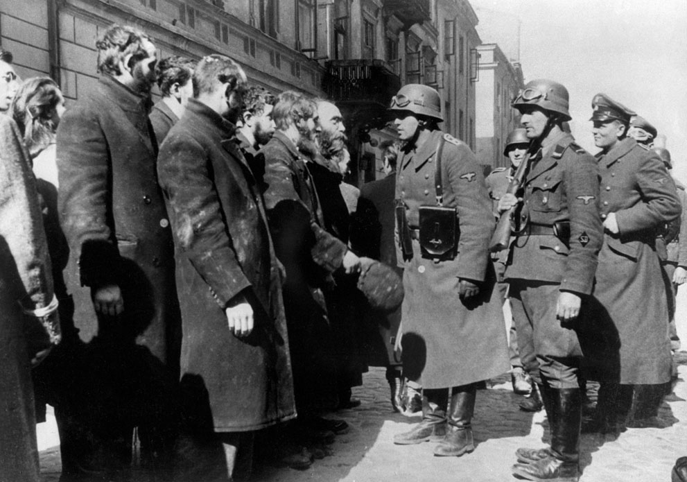 German troops questioning Rabbi Heschel Rappaport and other rabbis in Warsaw, Poland, 19 Apr-16 May 1943