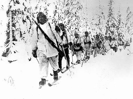 Finnish soldiers on skis, Finland, 1939-1940