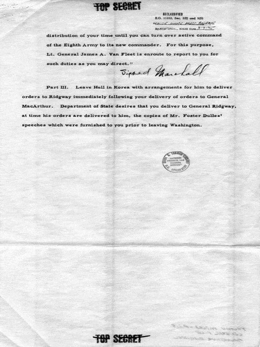 Truman's order to relieve MacArthur, 10 Apr 1951, page 3 of 6