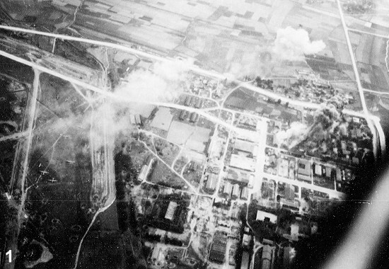 Heito Airfield under attack by aircraft of squadron VB-80 from USS Ticonderoga, southern Taiwan, 9 Jan 1945, photo 1 of 3
