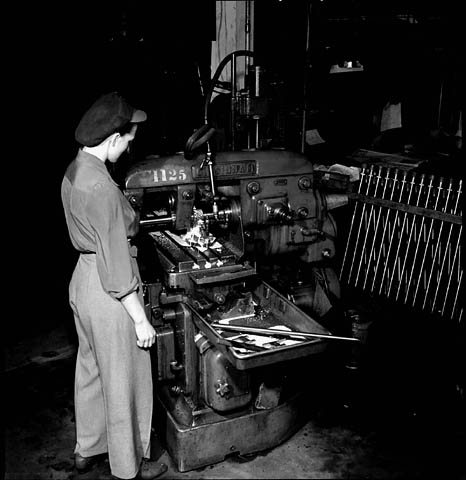 Eileen Dagg working on .303 Vickers machine gun parts at the John Inglis and Company factory in Toronto, Canada, May 1944