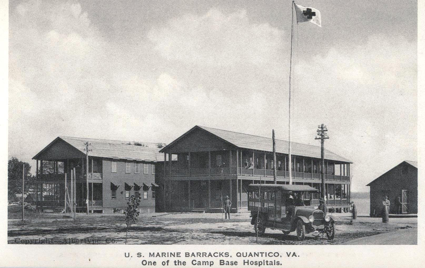 Post card featuring the hospital buildings of US Marine Barracks, Quantico, Virginia, United States, circa 1918