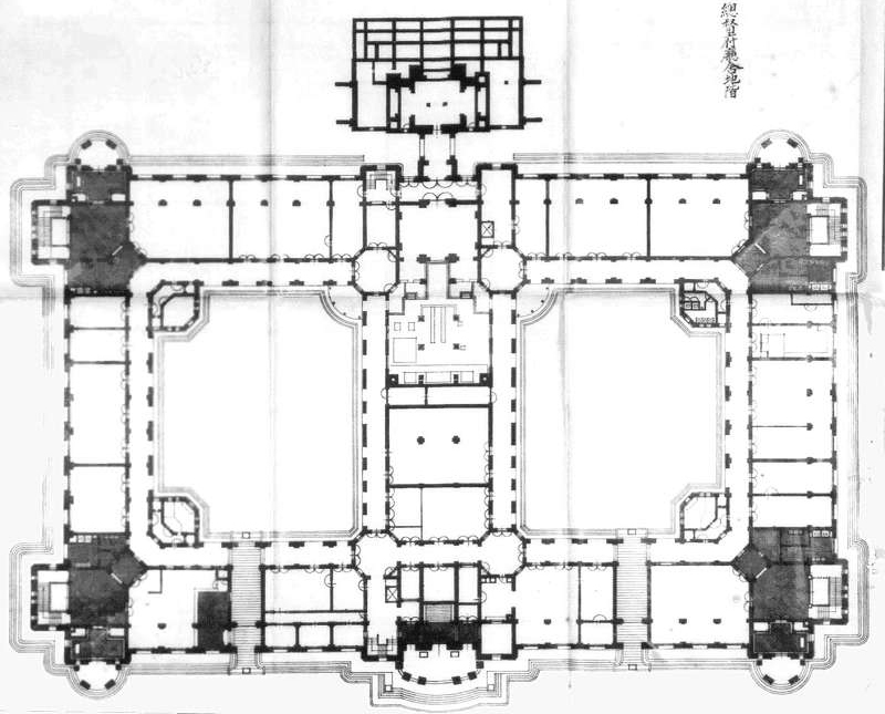 Architectural plans for the interior of Taihoku General Government Building of Taiwan by Matsunosuke Moriyama, circa 1910