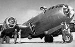 B-29 lost its prop in flight which carved hole in fuselage. Pilot made emergency landing and collided with parked aircraft causing further damage to nose and top turret. Date and location unknown. Photo 1 of 2.