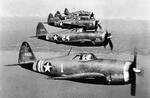 Five P-47Bs of the newly formed 61st Fighter Squadron in a training flight over Bridgeport, Conn, US, Sep-Oct 1942. Plane #1 is flown by 56th Fighter Group Commander Hub Zemke.  Photo 2 of 2.