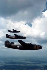 B-24D Liberators in formation, early 1943. This was probably a flight to test the visibility of a new National Insignia design.