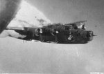 Fuel tanks of the B-24H Liberator “Little Warrior” with the 861st Bomb Squadron explode over Fallersleben, Germany after anti-aircraft hit, Jun 29 1944. Photo taken by Clifford A Stocking, waist gunner on “Green Hornet.”