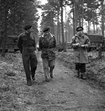 Lt General Guy Granville Simonds, Field Marshal Bernard Montgomery, and General Henry Crerar at Allied Headquarters, Feb 1945.