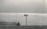 View from the bridge of training aircraft carrier USS Sable of a wintery Lake Michigan, United States, 1944.
