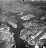 Pearl Harbor’s Main Entrance Channel, Ford Island, and the Naval Shipyard, Oahu, Hawaii, Oct 2, 1951.