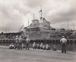 HMS Victorious moored at Berth F-10, Ford Island, Pearl Harbor, Oahu, Hawaii, Mar 4, 1943. The carrier was undergoing modifications for service during the period she was on loan to the US Fleet. Photo 2 of 2.