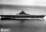 USS Ticonderoga steams down Puget Sound, Washington, United States on her trials after substantial repairs from battle damage, Apr 16, 1945. Photo 4 of 4.