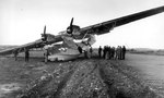 PBY-5A Catalina of the US Navy’s 4th Air Wing in the Aleutians after running off the runway’s steel matting, 1943-44. Note the aerial depth charges mounted under the wings.
