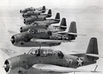 Formation of TBM-1 Avengers on a training flight from NAS Barbers Point, Oahu, Hawaii, early 1943.