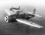 TBF-1 Avengers with Composite Squadron 55 flying over the Atlantic from escort carrier USS Block Island, Apr-May 1944