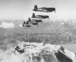 F4U-1 Corsairs of Marine Squadron VMF-311 flying a surveillance patrol over the summit of Mount Fuji, Japan, late 1945.